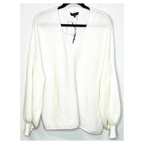 1.STATE V-Neck Balloon Sleeve Ribbed Sweater Top Size XXL/2X Antique White NWT - Picture 5 of 8